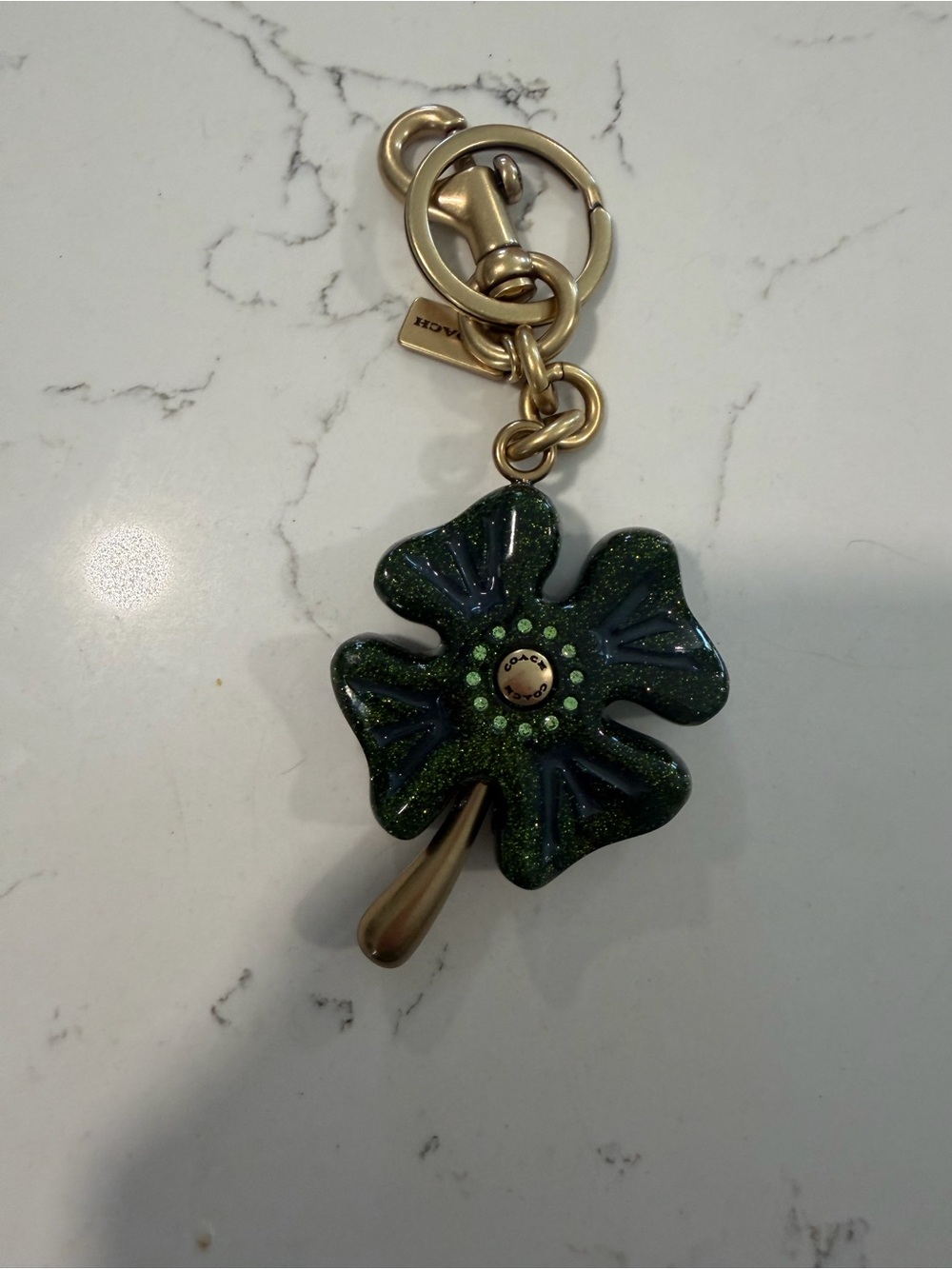 Coach Gold-Tone Lobster Clasp Keyring with Logo Tag